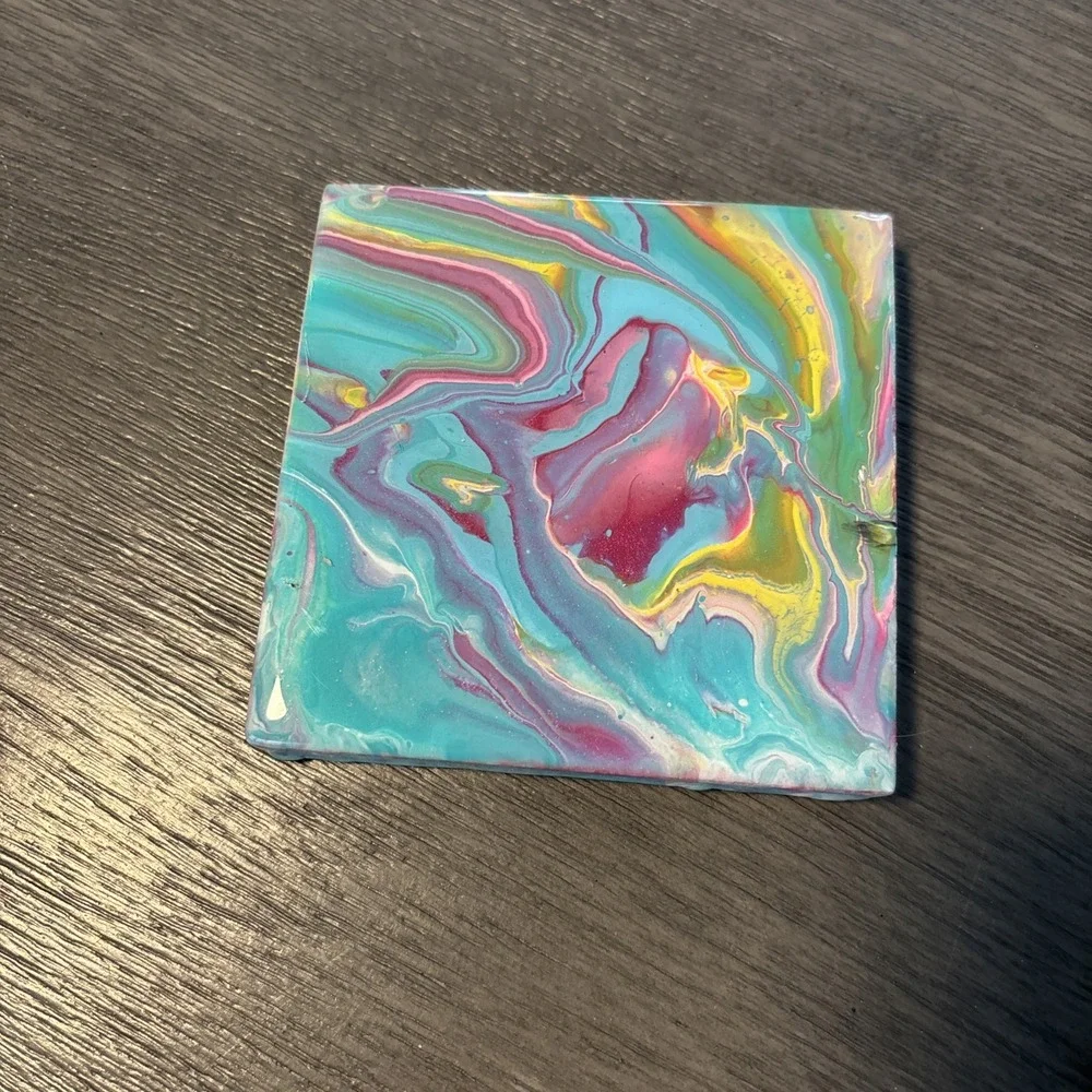Acrylic Pour Painted Square‎ Wood With Epoxy Resin Coasters Set Of 4